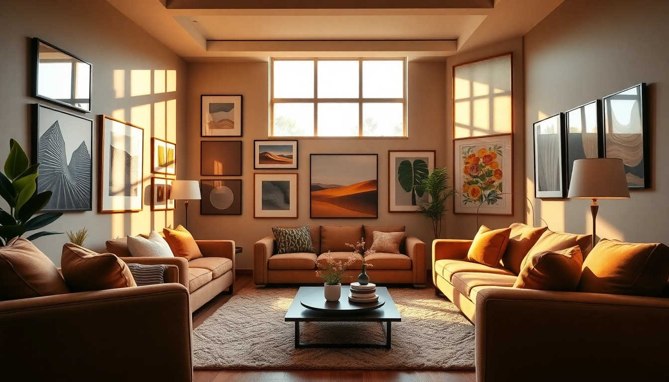 Eye-catching framed wall art enhancing the elegance of a modern living room space.