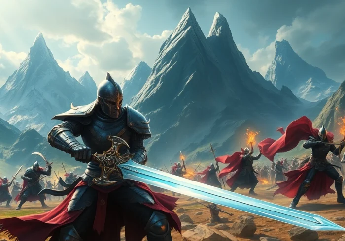 Warlords preparing for battle in a dynamic fantasy landscape, showcasing epic warriors and magic.