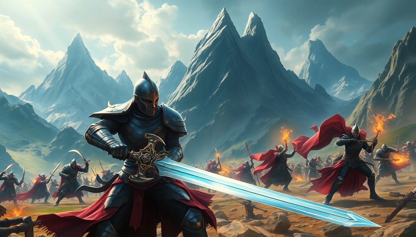 Warlords preparing for battle in a dynamic fantasy landscape, showcasing epic warriors and magic.