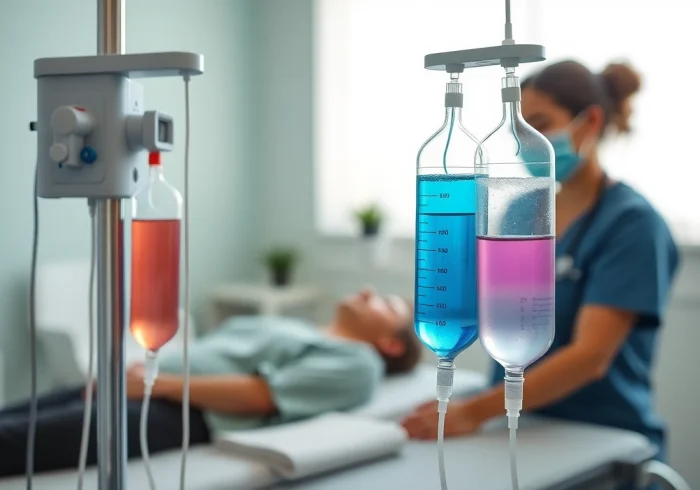 Administering IV Therapy in a relaxed clinic setting, showcasing a healthcare professional at work.