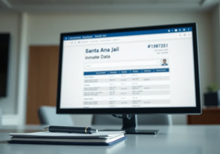 Search results for santa ana jail inmate search displayed on a computer screen with professional aesthetics.