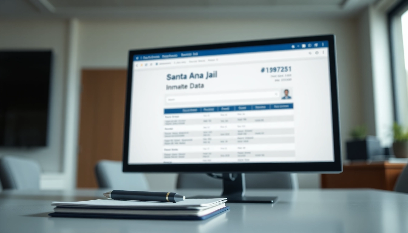 Search results for santa ana jail inmate search displayed on a computer screen with professional aesthetics.
