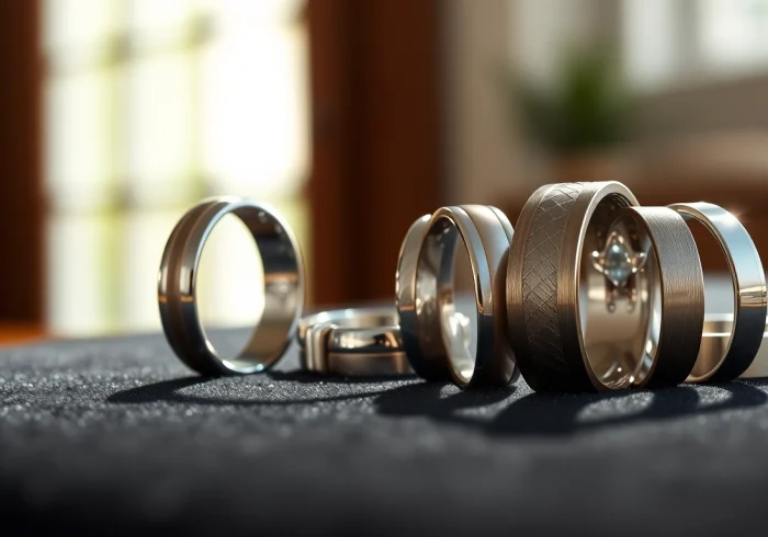 Showcase of tungsten wedding rings highlighting their stunning craftsmanship and diverse finishes.
