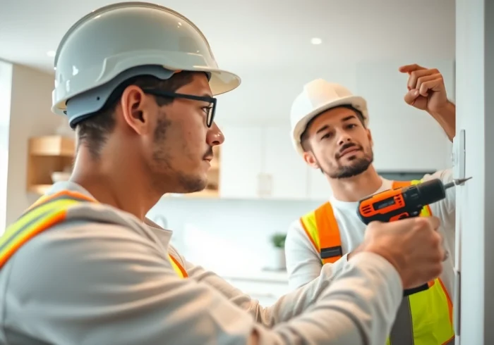 Expert electrician conducting Electrical Service installation in a modern kitchen.