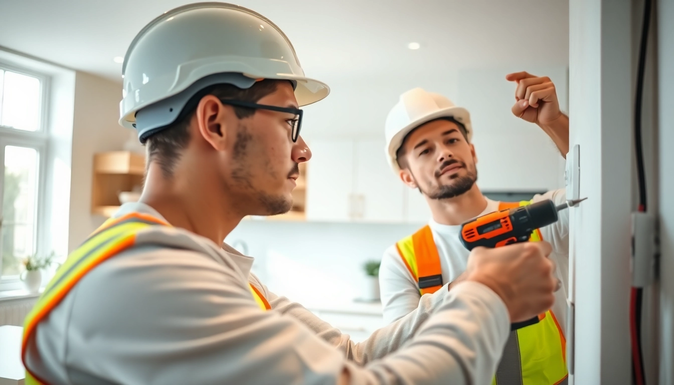 Expert electrician conducting Electrical Service installation in a modern kitchen.