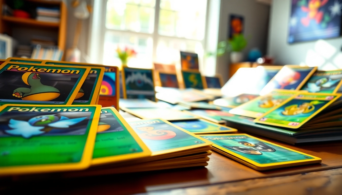 Examine real Pokémon cards displayed beautifully to attract collectors and fans alike.