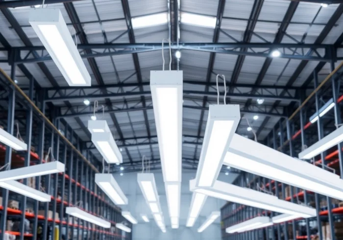 Showcasing LED Batten Fixture Wholesale in a modern warehouse, highlighting sleek designs.