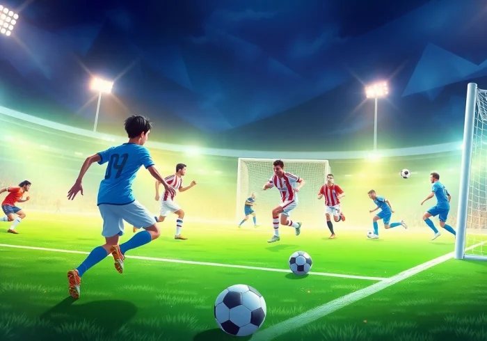 Experience judi bola terpercaya with thrilling soccer match scenes showcasing excitement and player diversity.