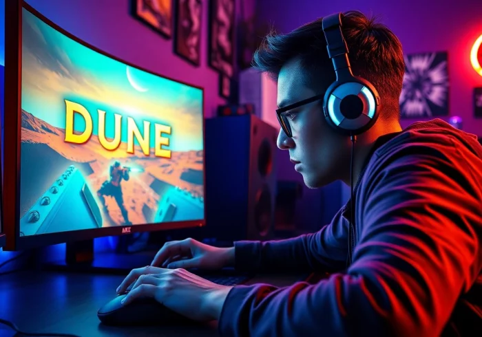 Engage with thrilling gameplay in Dune 2 download, featuring a dedicated gamer focused on action.