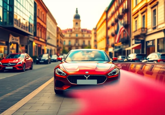 Skup samochodów Warszawa - nowoczesny dealer samochodów w Warszawie prezentujący elegancki pojazd.