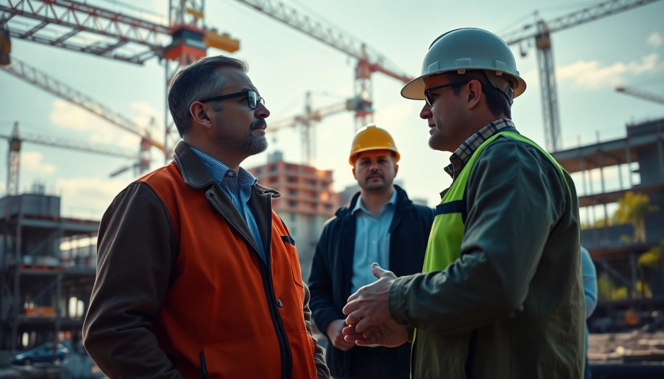 Manhattan Construction Manager leading a team on a bustling construction site with cranes.