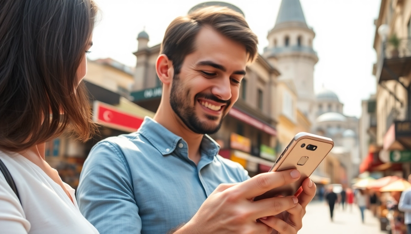 Using an esim turkey while enjoying the vibrant city life in Istanbul, capturing seamless connectivity.