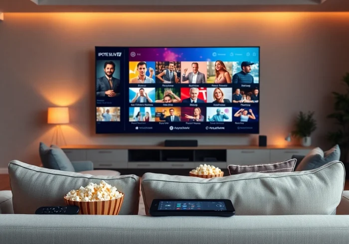 Comprar Listas IPTV en un moderno entorno de sala de estar con un televisor grande.
