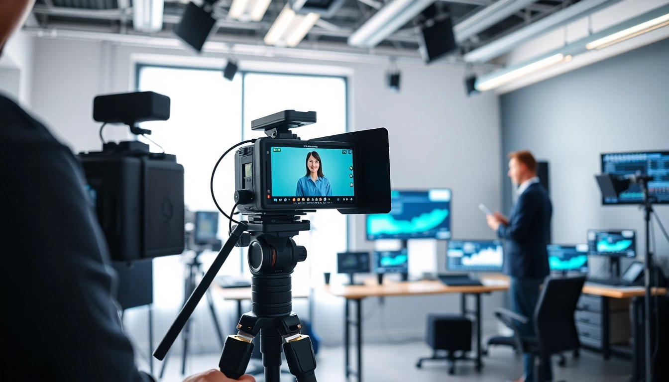 Engaging professionals creating stunning financial services video production in a modern studio