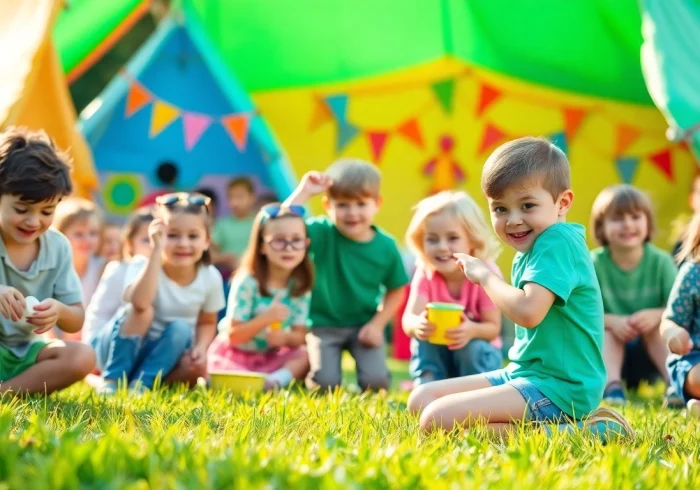 Engaging scene of children enjoying various activities at holiday camps.