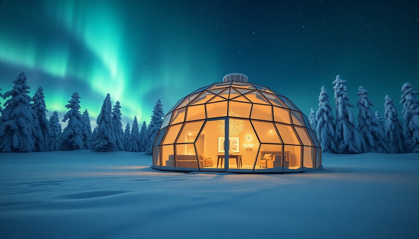 Experience the enchanting beauty of an igloo hotel under the Northern Lights.