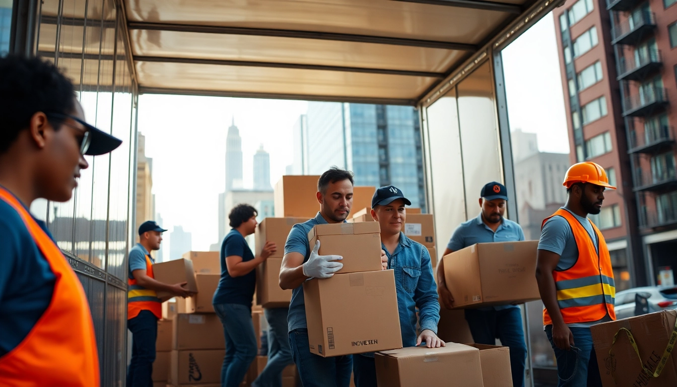 Bronx movers showcasing teamwork while loading belongings into a truck in an urban environment.