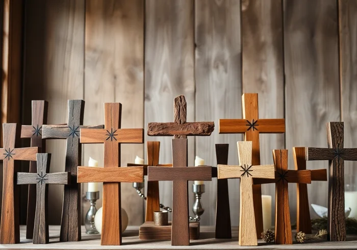 Display handcrafted handmade crosses showcasing unique designs and rich textures.