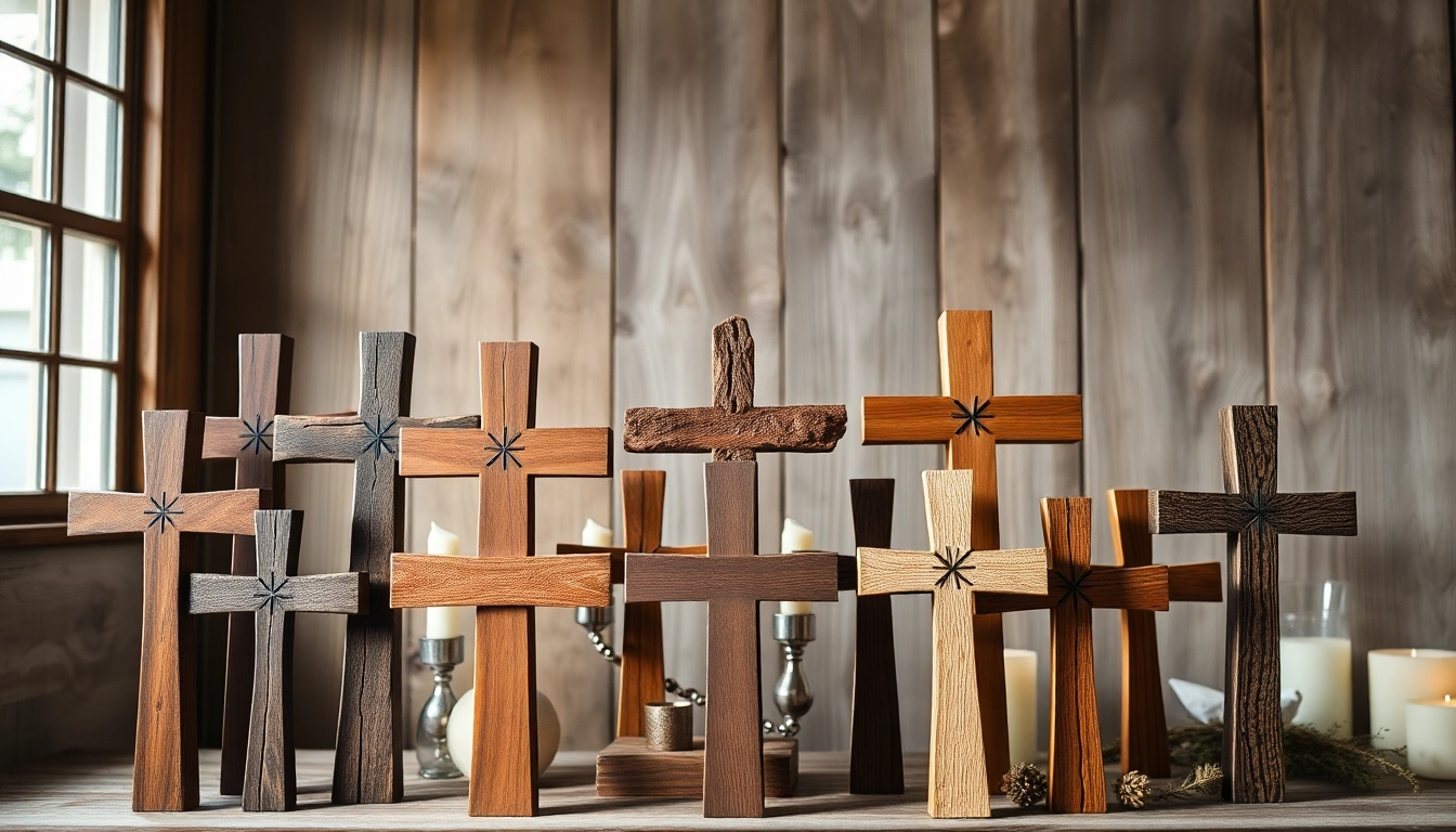 Display handcrafted handmade crosses showcasing unique designs and rich textures.