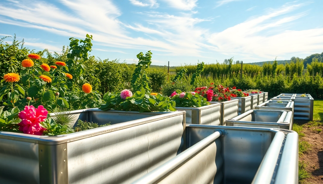 Vibrant galvanized raised beds enhancing a bountiful vegetable garden.